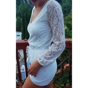 White Long Sleeve Lace Romper